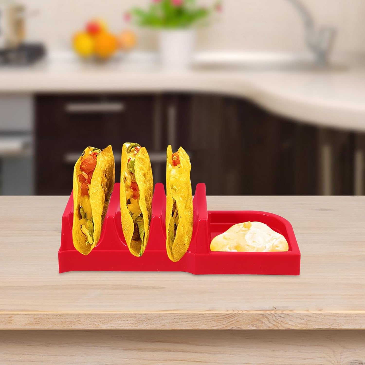 Red Plastic Taco Holders 4pcs Wave Shaped Stand for Snacks Halloween Season