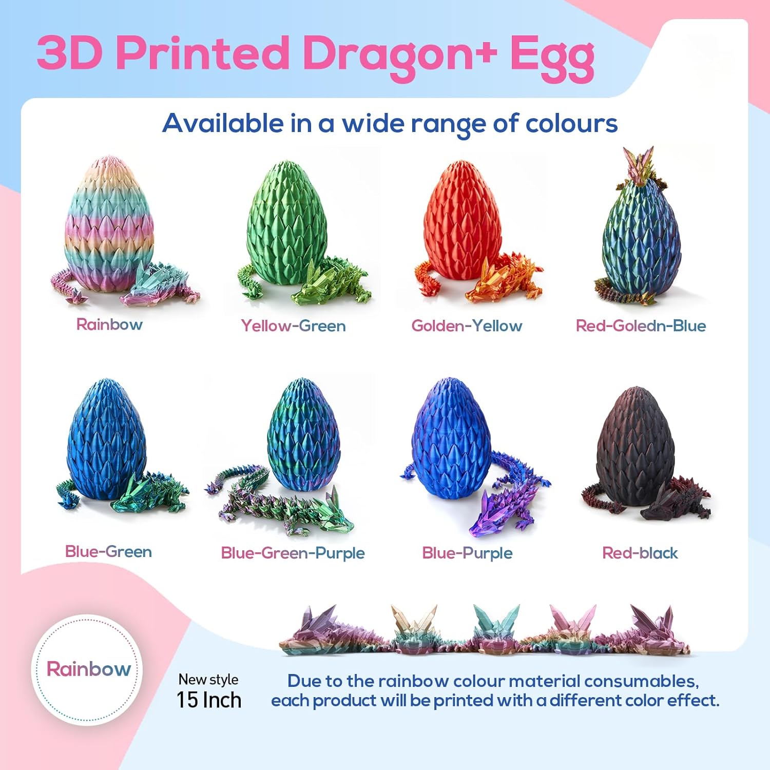 15''3D Printed Dragon Egg,Prefilled Easter Eggs Basket Stuffers,Stuffed Egg Hunt Fillers with Easter Toys,Dragon Eggs with Dragon Inside,Surprise Dragon Egg Toy for 5-7 4-6 8-12 Year Old Boys Kid Girl