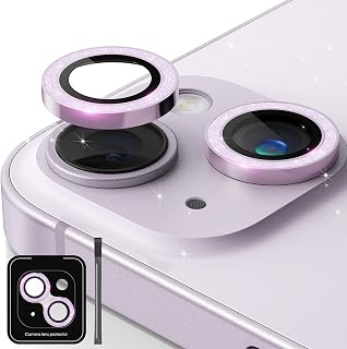 Design for iPhone 14 and iPhone 14 Plus Glitter Camera Lens Protector 9H Tempered Glass Camera Screen Protector Anti Scratch Easy Installation Camera Cover Glitter Purple [1 Set]