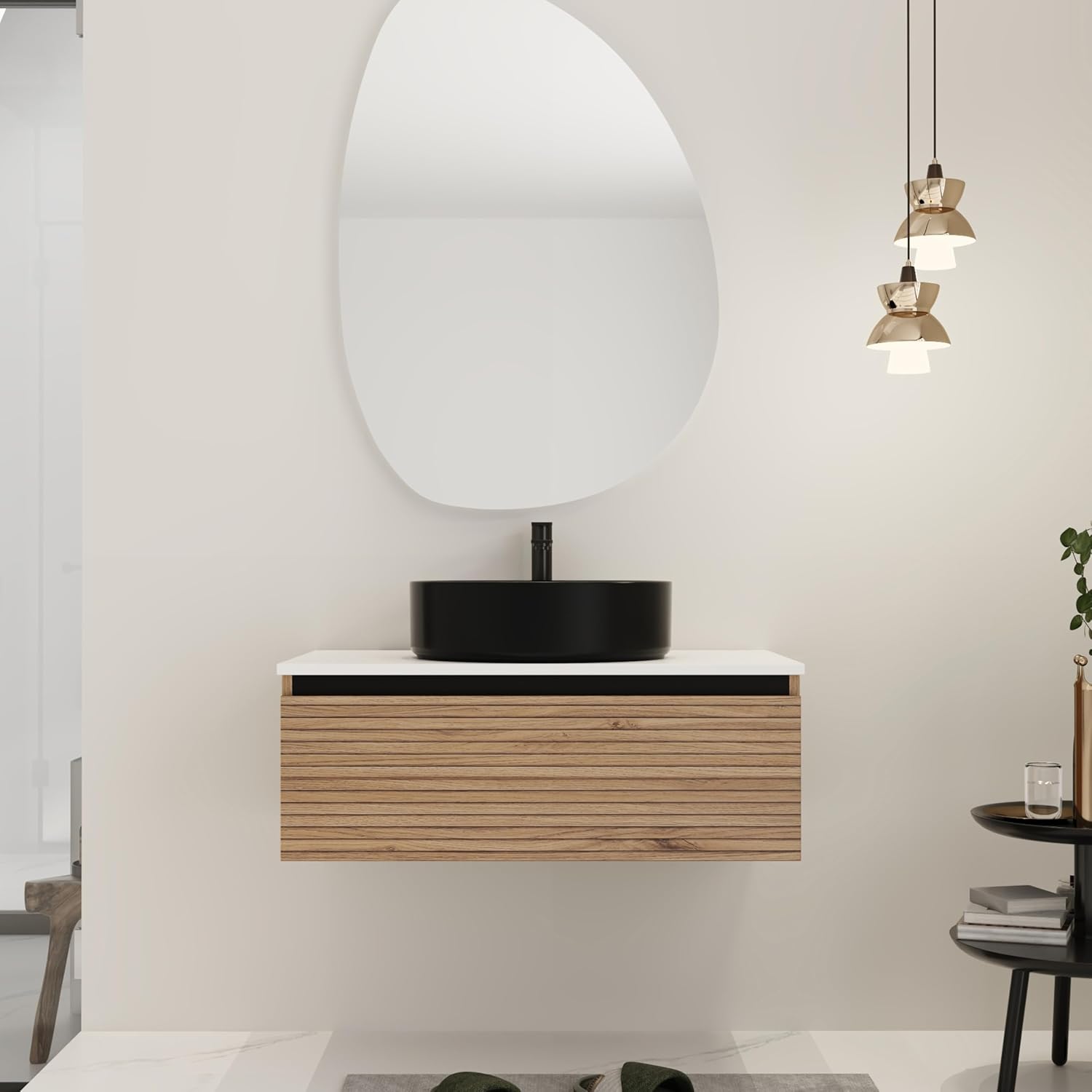 30 Inch Black Modern Floating Bathroom Vanity with Sink Combo, 30 Inch Bathroom Vanity with Sink, Modern Wall Mount Storage Cabinet for Small Space