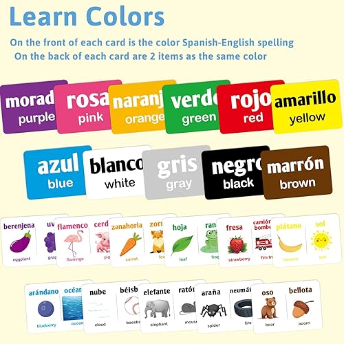 Miniatura 4 de Tarjetas didácticas en español, 100 tarjetas bilingües de inglés a español, vocabulario, números del alfabeto, colores, juguetes educativos de