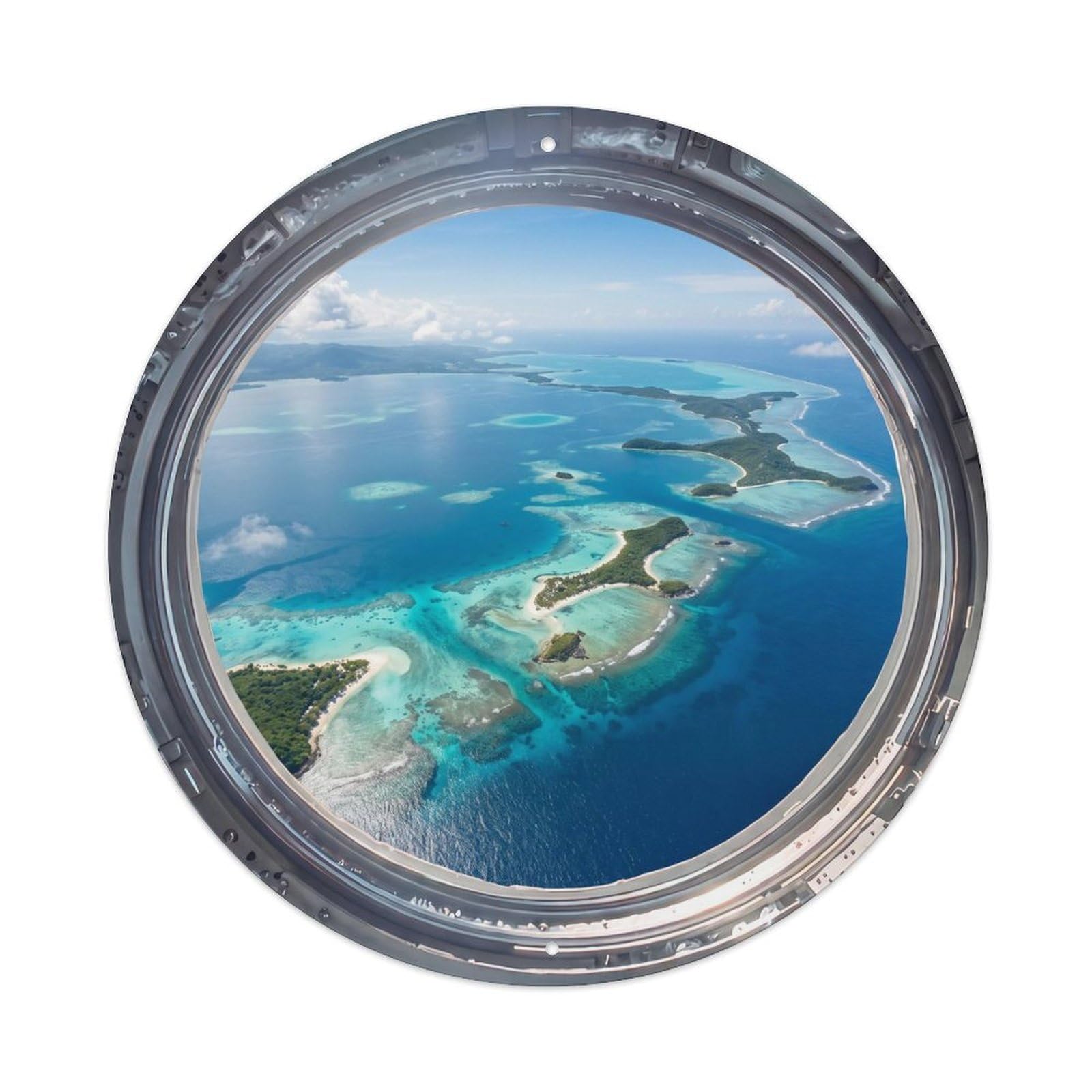 Metal Tin Sign Island Chains Earth from Space Station Porthole