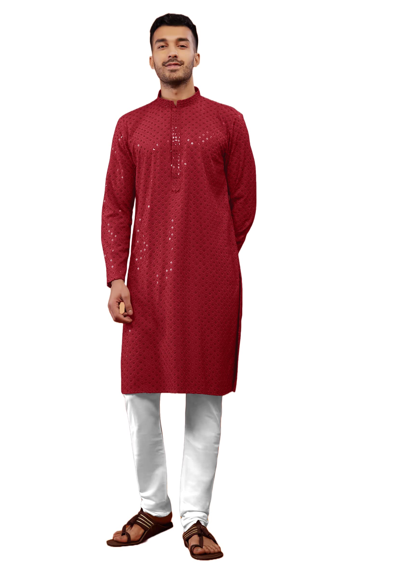 weltpocket Men's Rayon Blend Lucknowi Sequence Kurta Pyjama (Chickankari)-picture-13