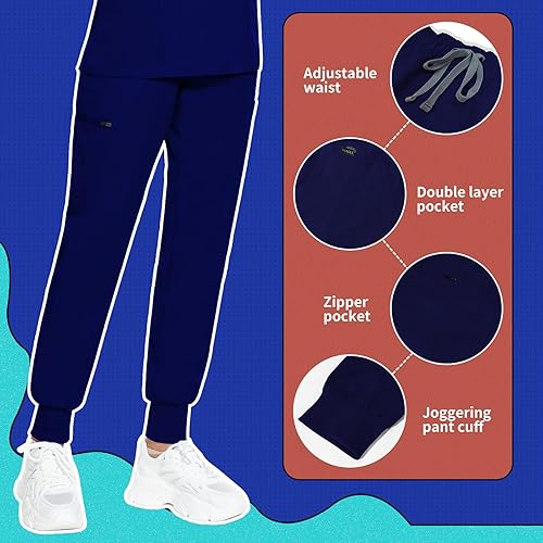 Miniatura 4 de VIAOLI Conjunto de exfoliantes deportivos para mujer con cuello en V y pantalones tipo cargo médicos para mujer 10 bolsillos