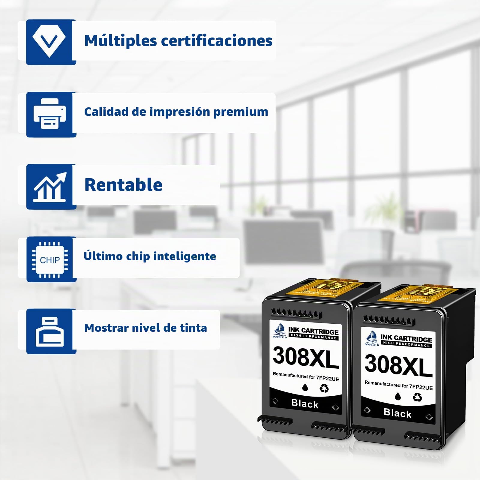 DOUBLE D Cartuchos de Tinta 308XL Negro Reemplazo de Cartuchos de Tinta HP 308 o HP 308 Negro Trabajo para HP Envy 6120e 6100e 6110e 6122e 6130e Envy 6520e 6500e 6530e 6532e DeskJet 2920 4310 4320