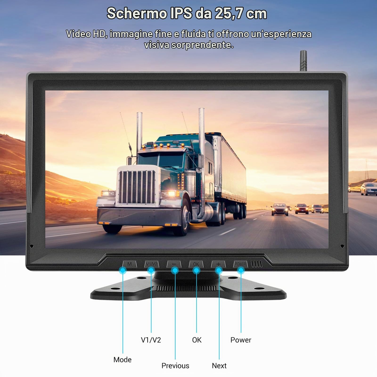 Hikity Kit Telecamera Retromarcia Wireless 10" Schermo IPS 2 Cam IP68 | Segnale Digitale Stabile, Visione Notturna, 12-24V, per Camper, Camion