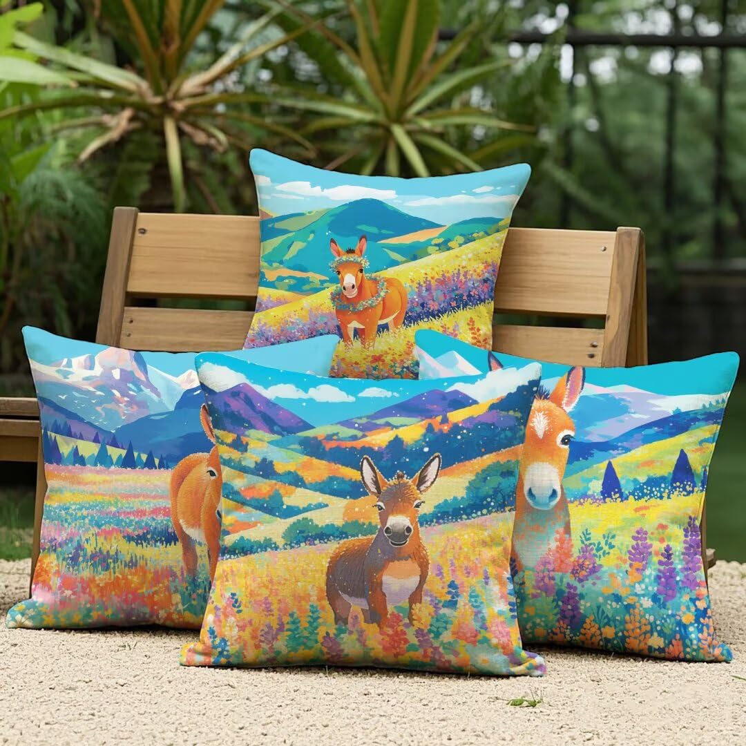 Housse de coussin extérieur imperméable lin 45x45cm taie décoration canapé lot de 4 Ym342