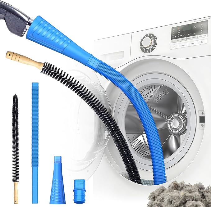 2-Pack Universal Dryer Vent Cleaning Kit - Tumble Dryer Cleaning Hose, Effectively Cleans Blocked Dryer Ducts, Fits Most Vacuum Cleaners for Dryers, Refrigerator Coils & Behind Appliances