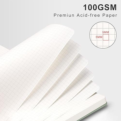 Vista 97 de AHGXG Cuaderno de espiral con puntos y viñetas, cuaderno de cuero de tapa dura de 140 páginas, cuaderno de papel de cuadrícula de puntos A5, papel