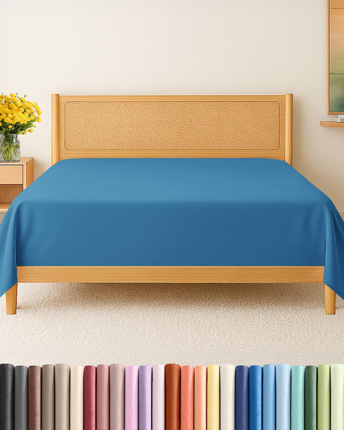 full size flat sheet - hotel quality top flat bed sheet only - ultra-soft, breathable & cooling - fade & wrinkle free - easy-care, stain & shrink resistant bedding - easy-fit & oeko-tex - denim blue