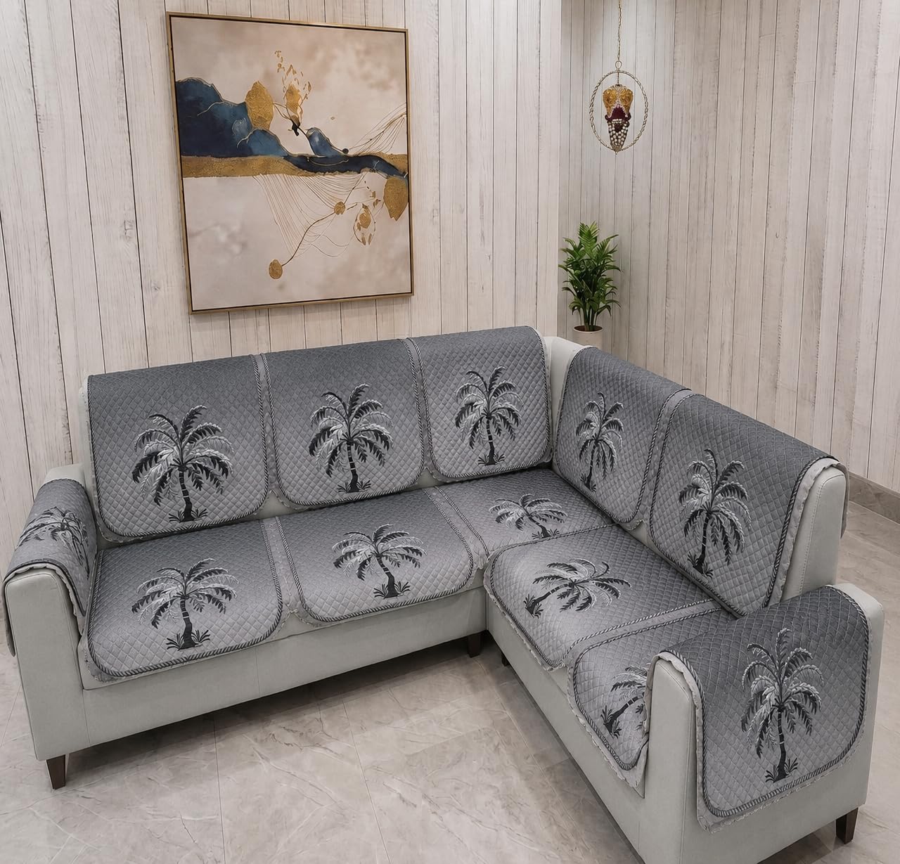 Sofa Cover | MOJO CREATION 7D 3+1+1 Sofa Cover Set for 5 Seater Sofa (Pack of 10) Premium Ultrasonic KHAJOOR-GREY-picture-31
