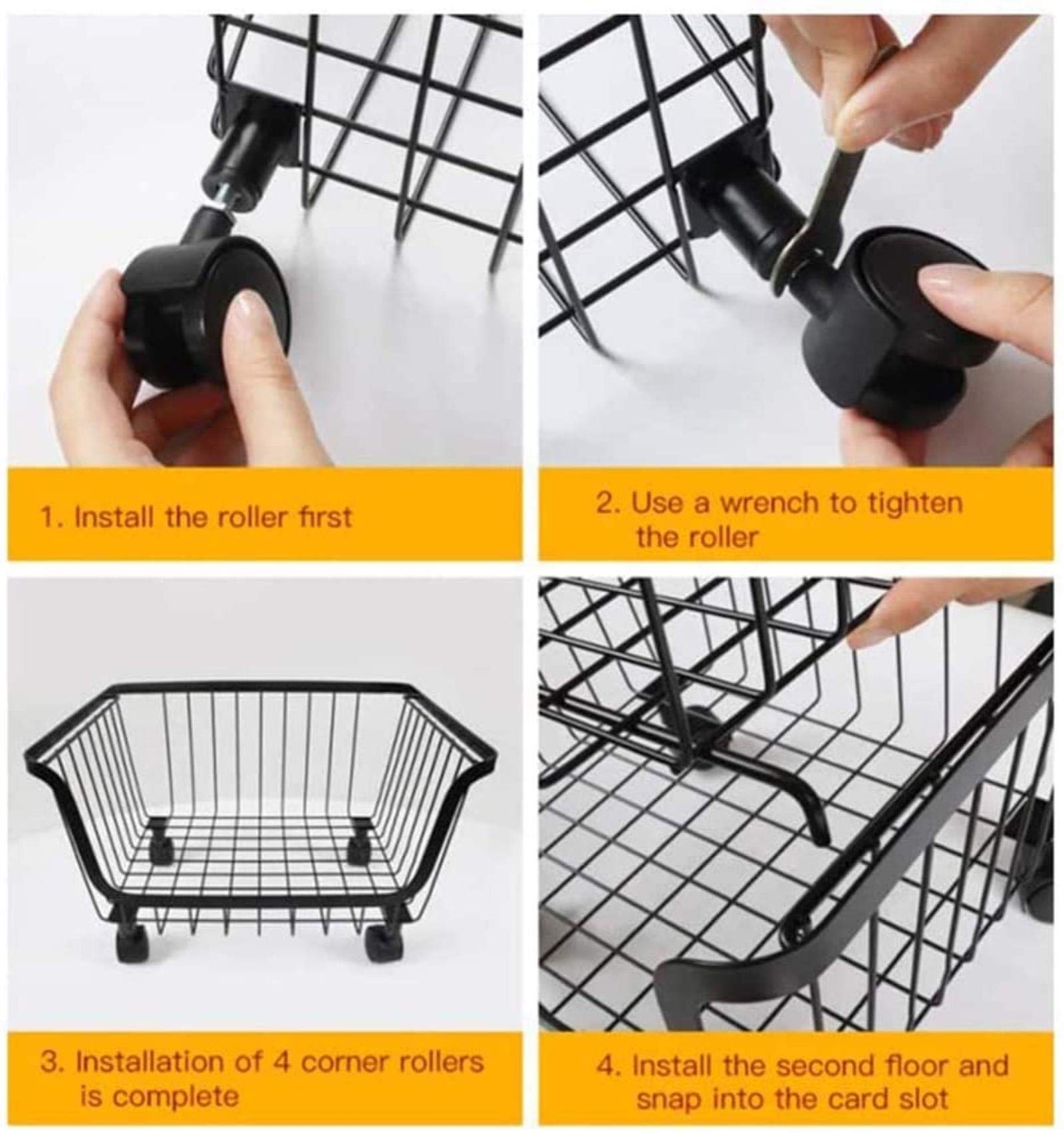 Fruit Plantaardige Opbergmand voor Keuken - 4-laags Stapelbare Metalen Draadmanden Kar met Rolling Wielen Utility Fruits Rack Produceren Snack Organizer Bins voor Pantry Badkamer Wasserij Brons