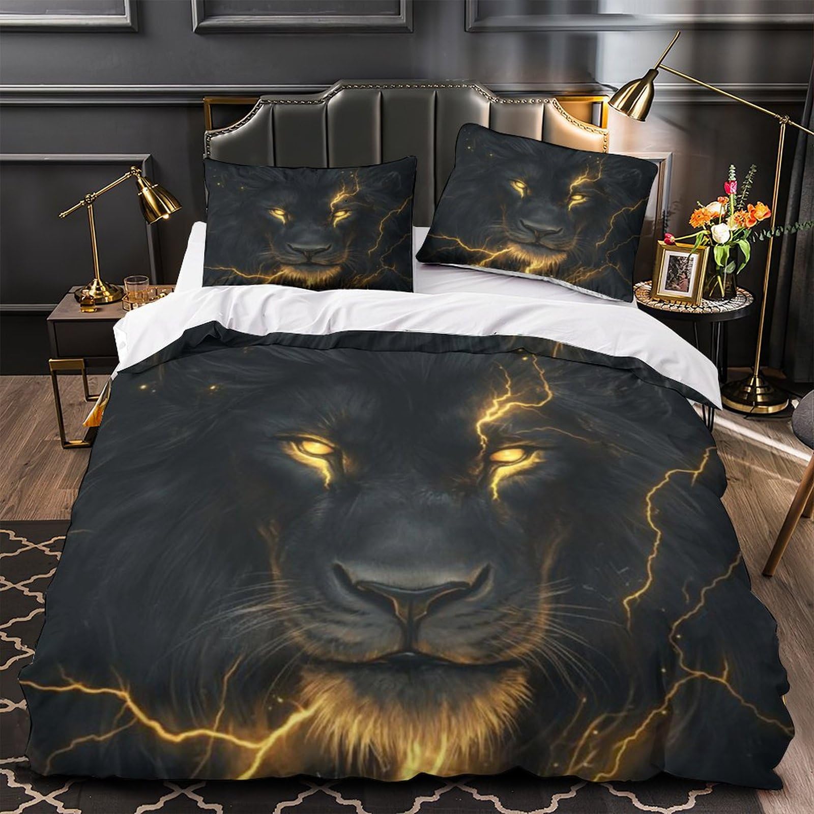 Housse de couette lion à fermeture éclair en microfibre ultra douce pour ado et adulte