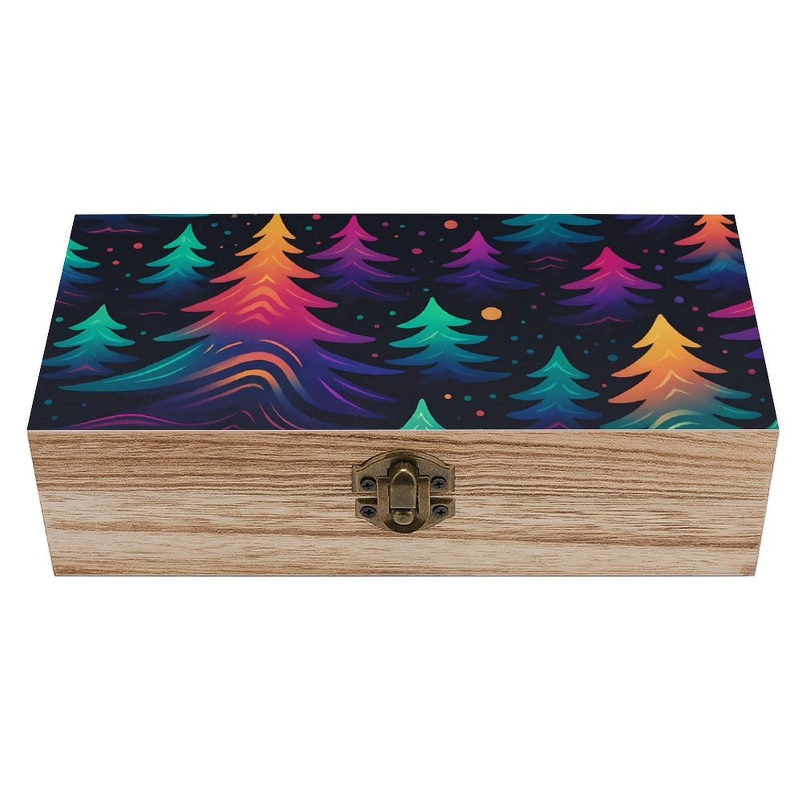 HLBSDM Neon Christmas Trees Retro Wooden Storage Box Jewelry Art Gift Boxs Decorative Keepsake Boxes