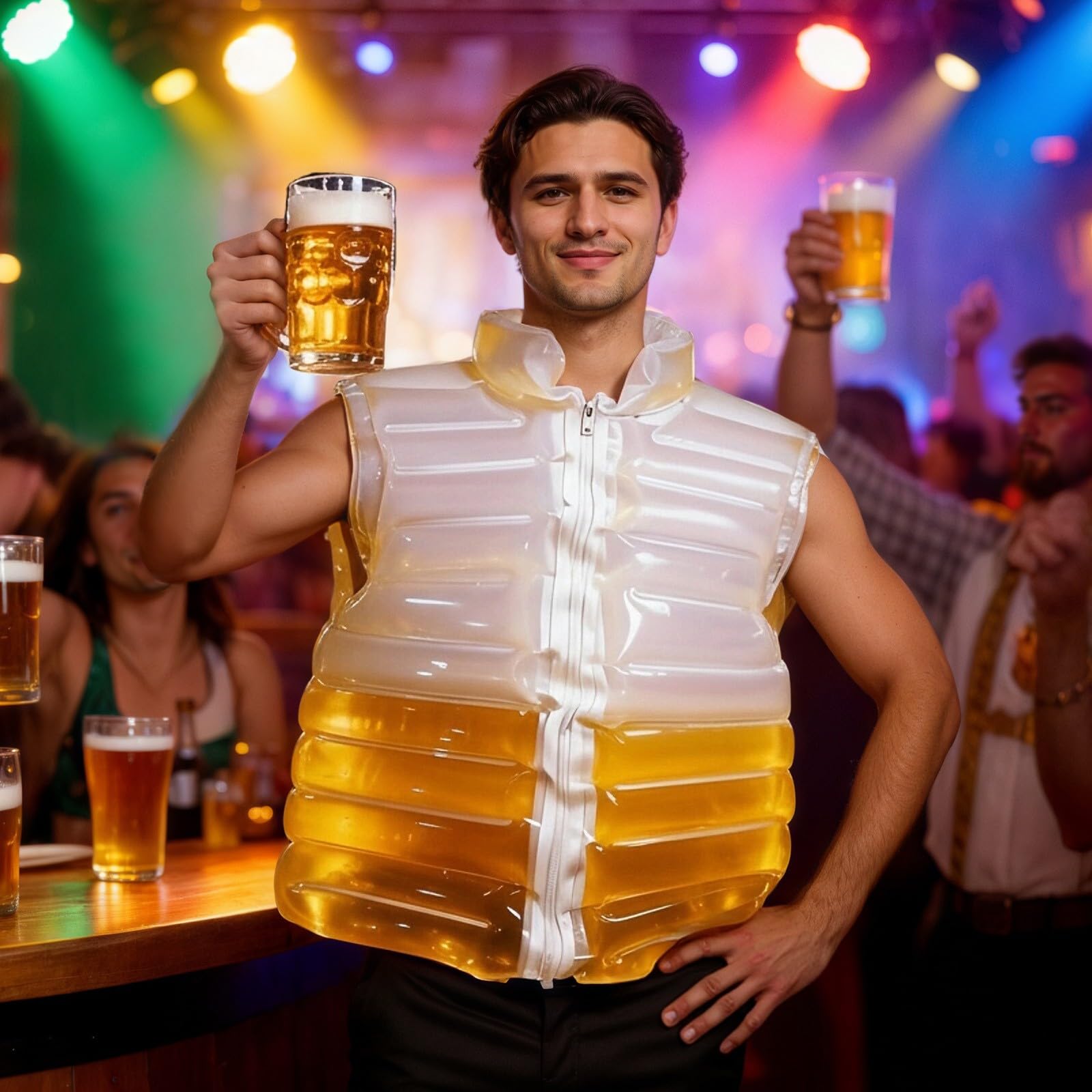 Chaleco relleno de cerveza transparente chaqueta de cerveza con grifo pajita amortiguador inflable chaqueta de cerveza divertida chaquetas para beber Oktoberfest cerveza, regalos para piscinas de
