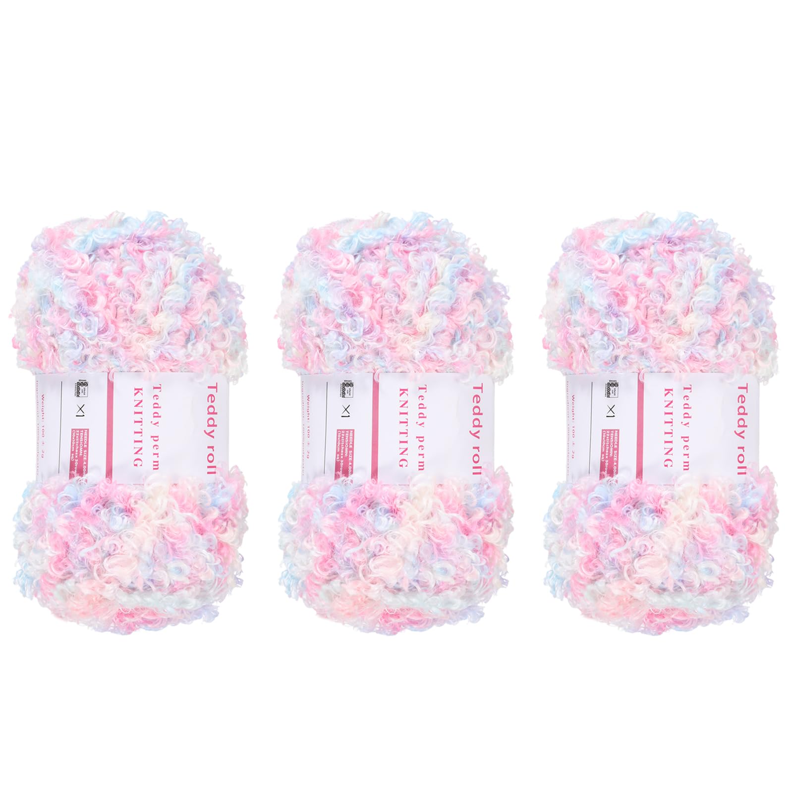 sourcing map 3pcs Eyelash Yarn Polyester Yarn Fur Soft Fluffy Chunky Fuzzy Colorful for Crocheting Knit DIY Clothes Bag - 55Yard/50m, 3.53oz x 3