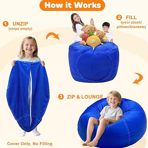 Miniatura 44 de Lukeight - Puf de almacenamiento de animales de peluche para niños, funda para puf de dinosaurio con cremallera para organizar la habitación de