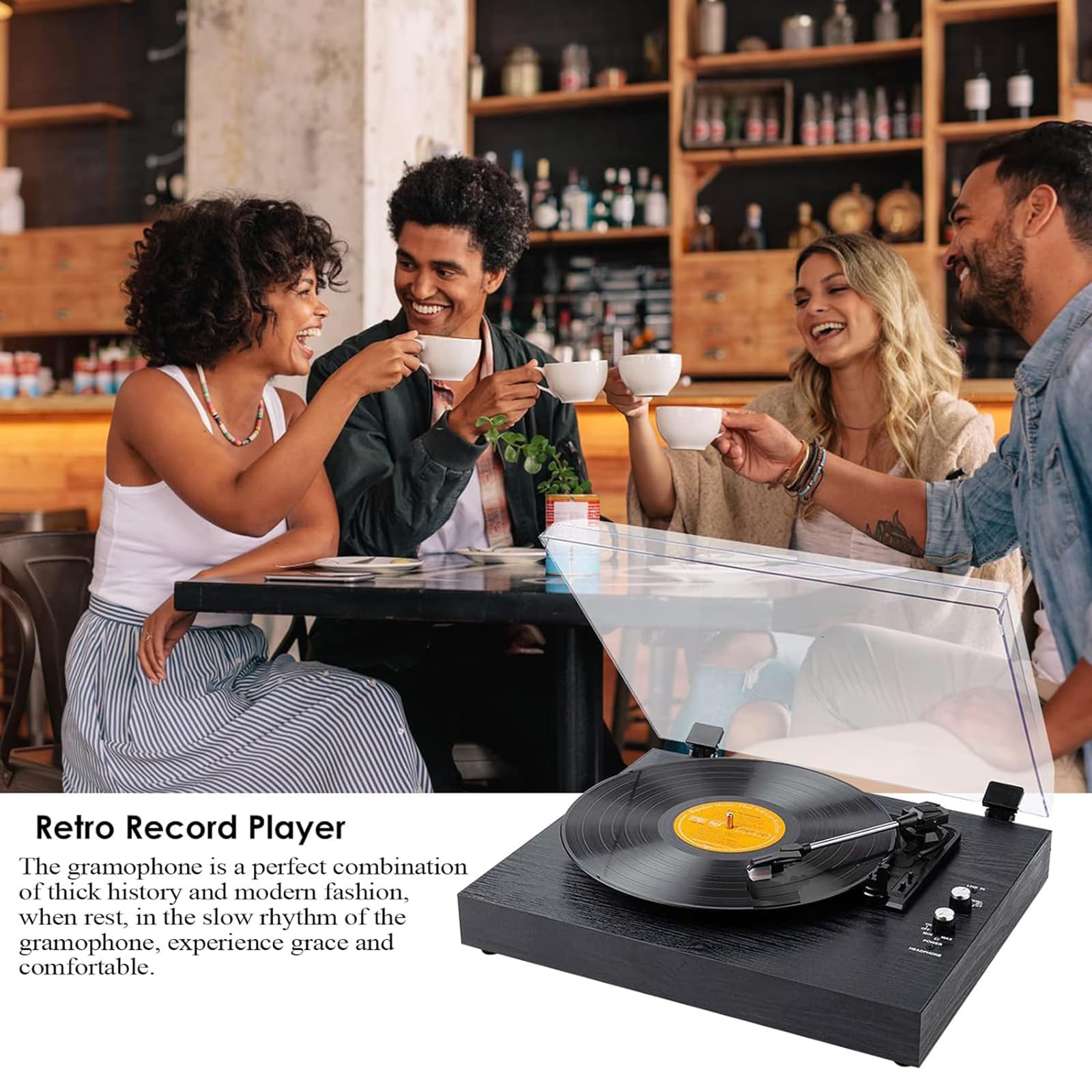 Giradischi In Vinile Vintage, Giradischi Retrò Bluetooth Con Braccio Bilanciato E Altoparlanti Integrati, Supporta 33/45/78 Giri/min E Dischi Di Dimensioni 7''/10''/12'', Per Musicisti, Regali