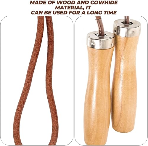 Miniatura 5 de Cuerda de saltar de cuero con asas de madera para niños y niñas, ideal para boxeo, entrenamientos de fitness