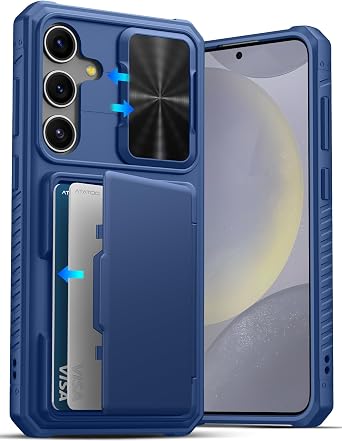 ATATOO for Samsung Galaxy S24+ Plus Case with Card HolderStore 4-5 Cards & Slide Camera Cover, Military Grade Protection, Rugged Silicone Protective Wallet Phone Case for Galaxy S24+ Plus 6.7", Blue