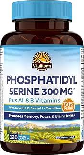 Vitalitown Phosphatidylserine 300mg, Inositol, Acetyl L-Carnitine, Vitamin B Complex with Biotin, B12, B1, B2, Niacin, B5, B6, Folate, Brain Supplements for Memory and Focus, 120 Vegan Capsules