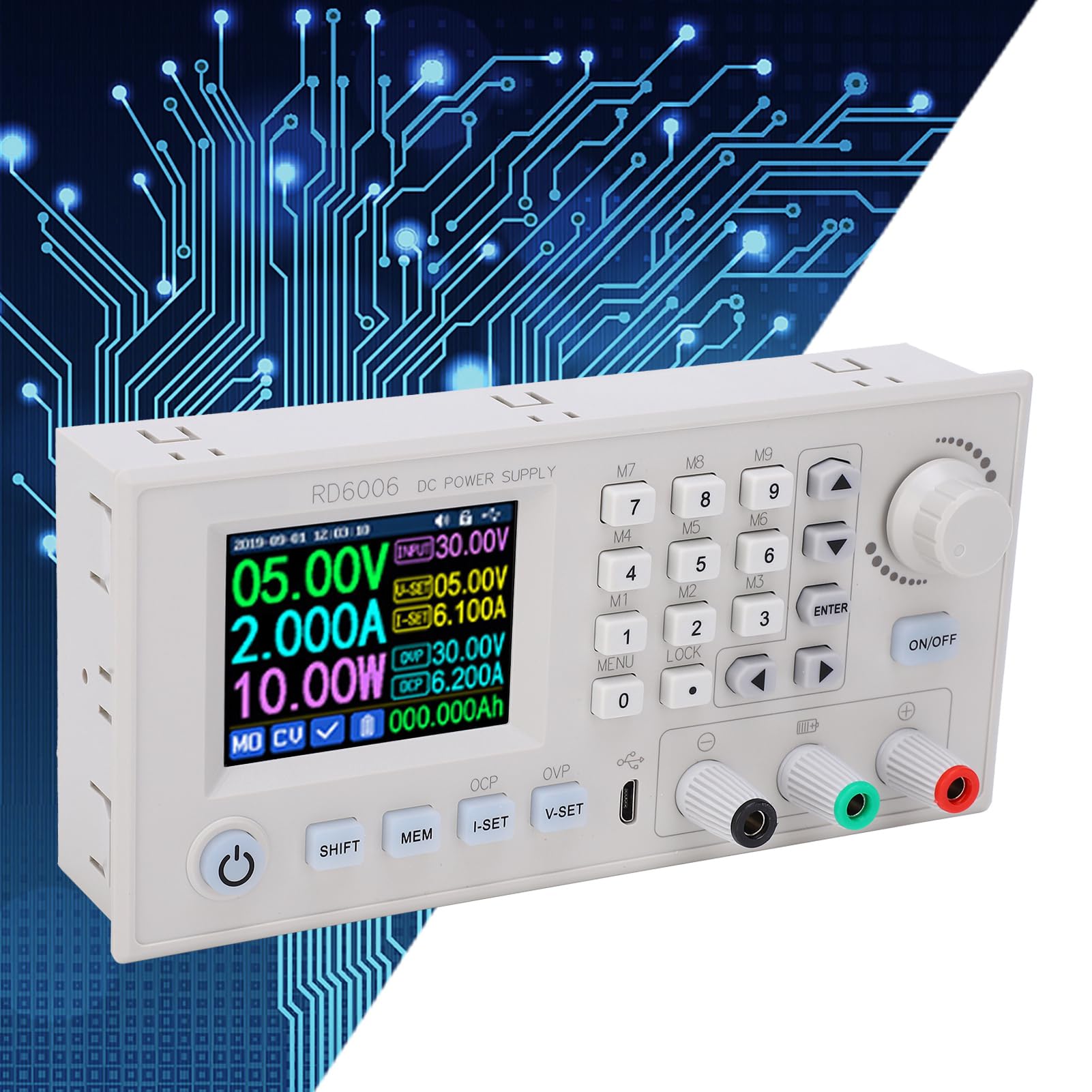 RD6006 Regulowany adapter regulatora napięcia zasilania prądem stałym - Kolorowy wyświetlacz LCD o przekątnej 2,4 cala - Wejście 6-70 V do wyjścia 0-60 V - Klawiatura (RD6006-W)