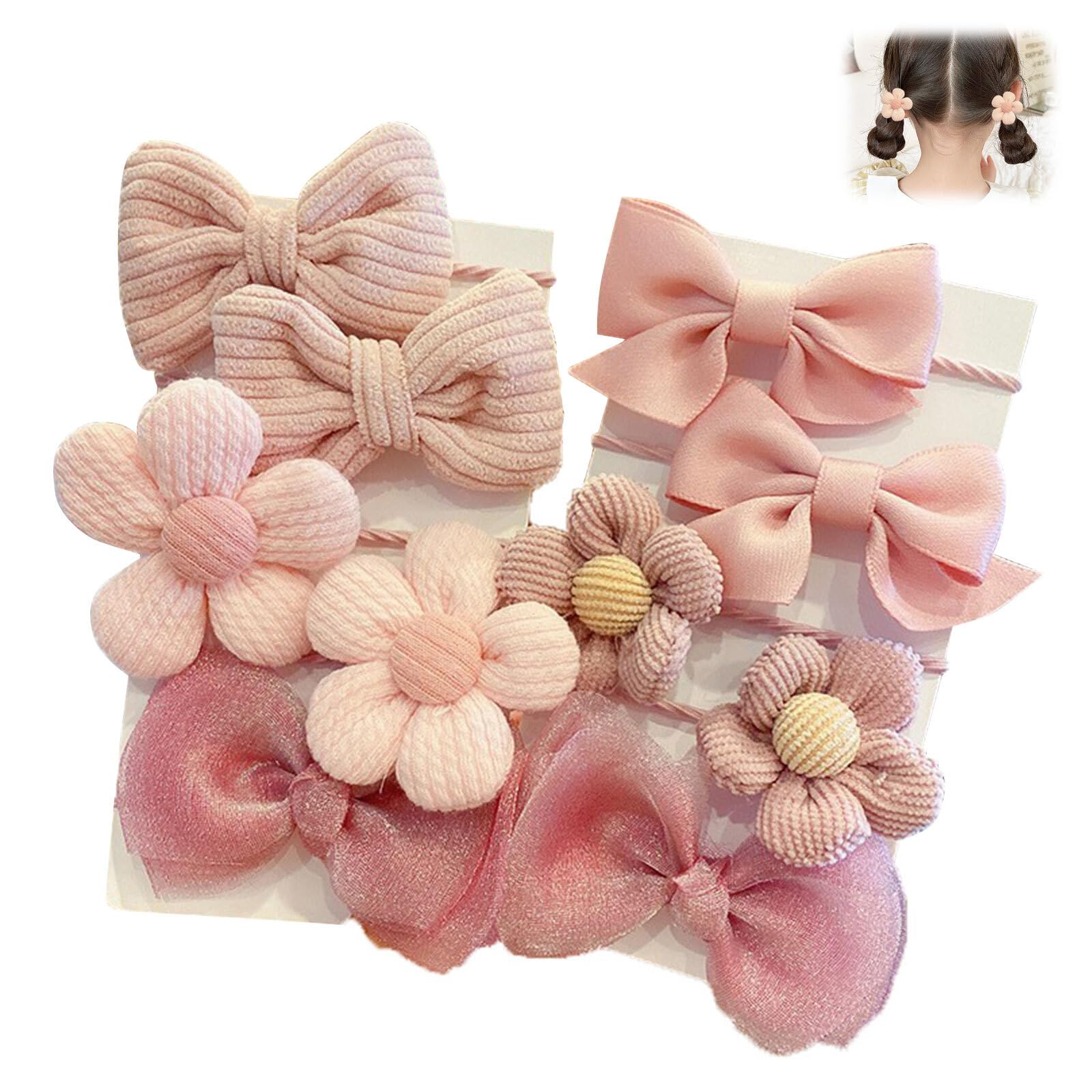 AzureRay Lot de 10 chouchous à cheveux mignons pour filles avec nœuds pour cheveux rose et motif floral, joli ensemble d'accessoires pour cheveux pour bébé et enfants