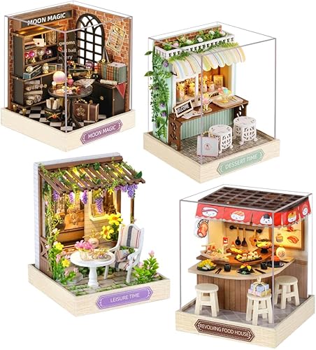 Miniatura 10 de Kit de casa de muñecas en miniatura de bricolaje, casa de muñecas de madera con LED, kit de construcción de casa pequeña para regalo de cumpleaños