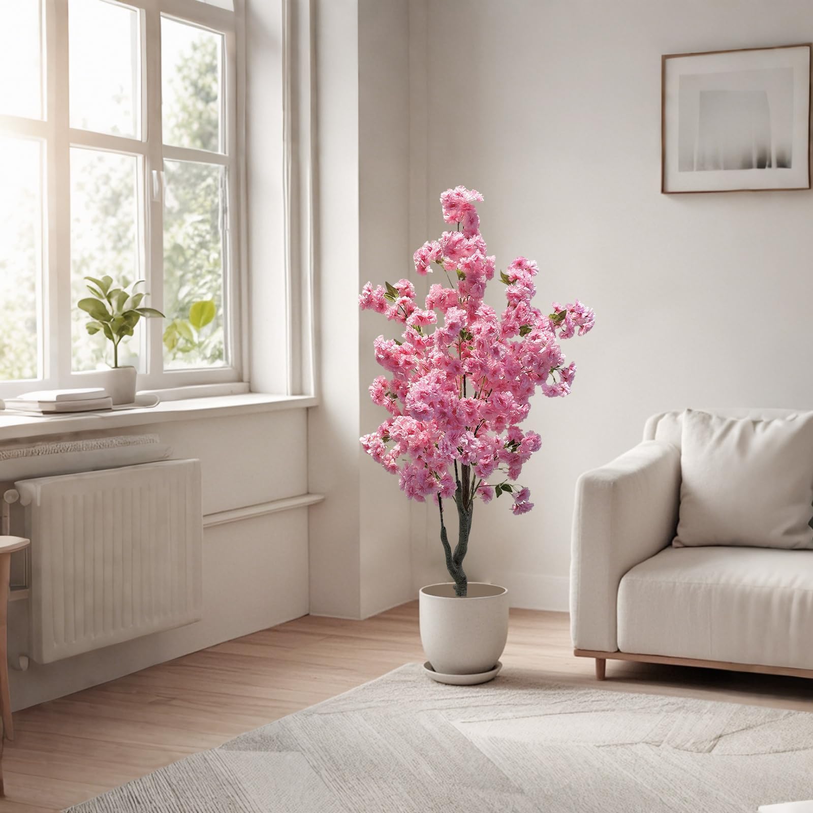 150 cm Plante Artificielle Intérieur Cerisiers en Fleurs Fausse Plante Cerisier Rose Décoration du Salon Grande Plante de Printemps en PVC et Fibre Textile L'intérieur et L'extérieur sans Pot Anti