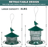 Vista 6 de Comedero para pájaros a prueba de ardillas para colgar en el exterior, resistente a la intemperie, a prueba de ardillas, comedero grande de metal