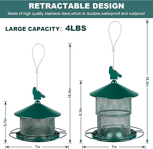 Miniatura 6 de Comedero para pájaros a prueba de ardillas para colgar en el exterior, resistente a la intemperie, a prueba de ardillas, comedero grande de metal