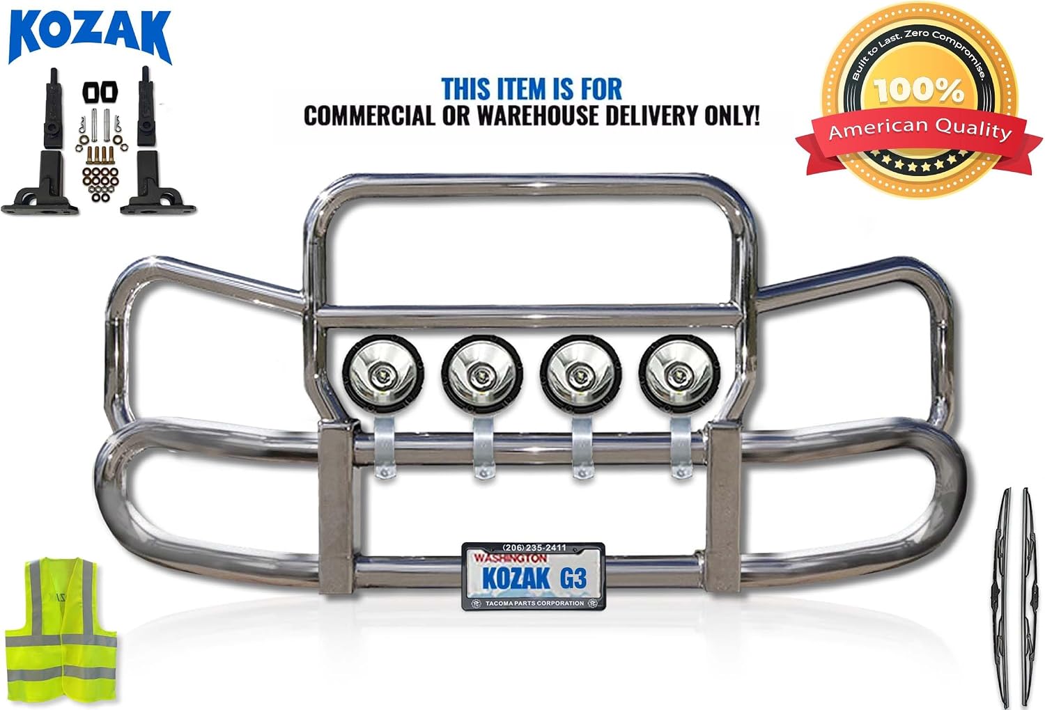 Grille Deer Bumper Guard Herd 300 for Semi Truck Compatible with Volvo VNL 740 2018-2025 (90"x45") + Bracket
