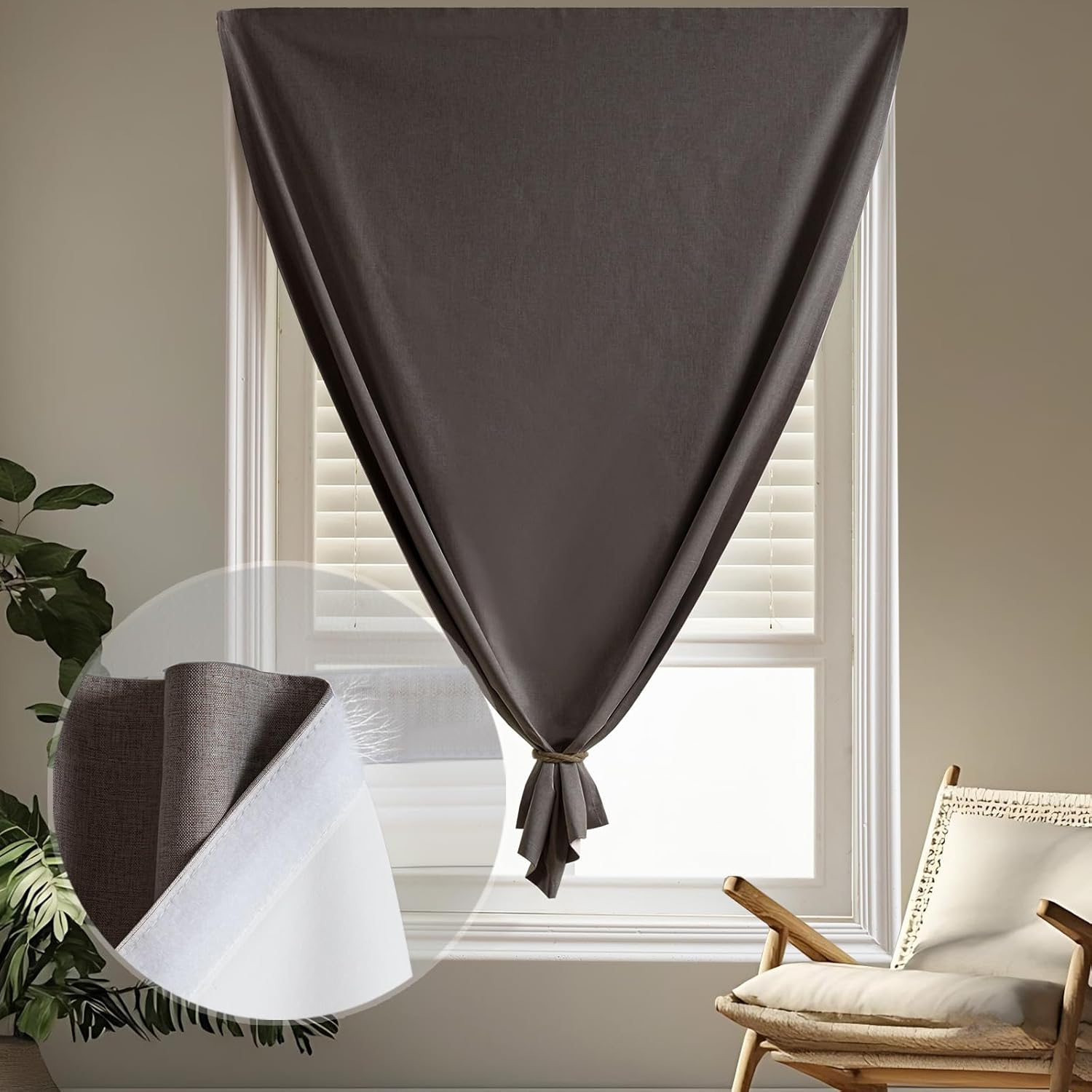 100% Blackout Stick on Curtains - No Drill, 100% Privacy Shield, Temporary Use (Dark Coffee - W46 × L72 in)