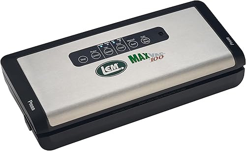 LEM Productos MaxVac 100 Sellador al vacío de plástico con barra de sellado de 12 pulgadas, plata y negro