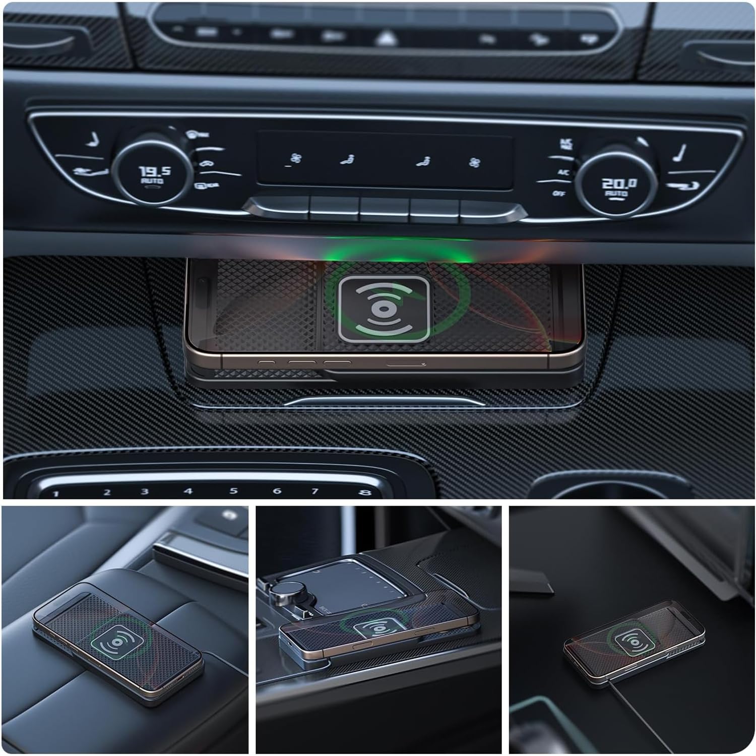 Caricatore Wireless Auto per Audi A1/A3/A4/A5/A6/A7/A8/E-tron GT | Antiscivolo Tappetino Ricarica Wireless Auto, Ricarica Induttiva Magnetica per Auto, Caricatore Rapido Type-C/USB