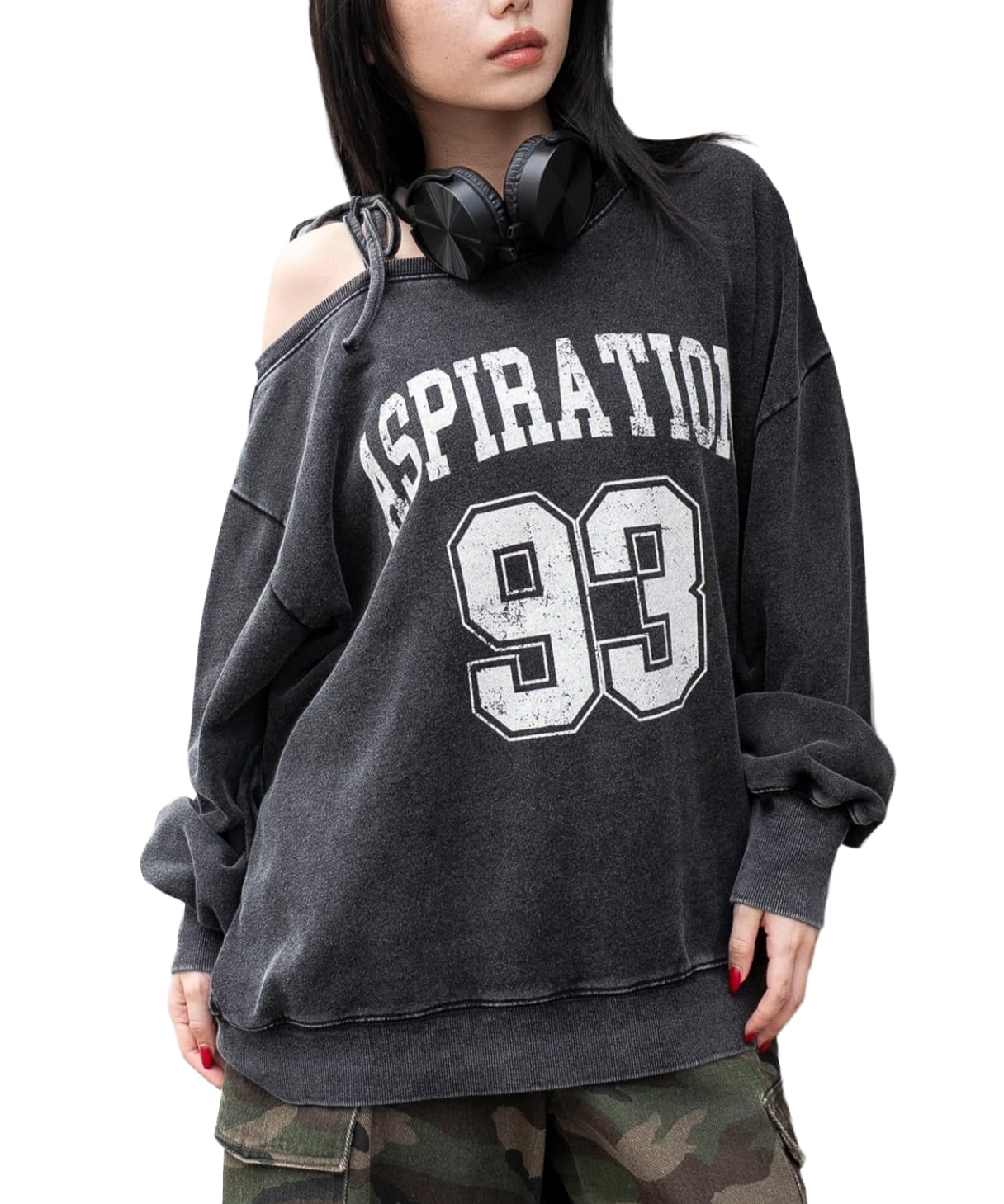 [ウィゴー] 2WAY グラフィック ワンショル BIG スウェット トレーナー プルオーバー トップス 服 秋服 冬服 ストリート カジュアル ギフト レディース