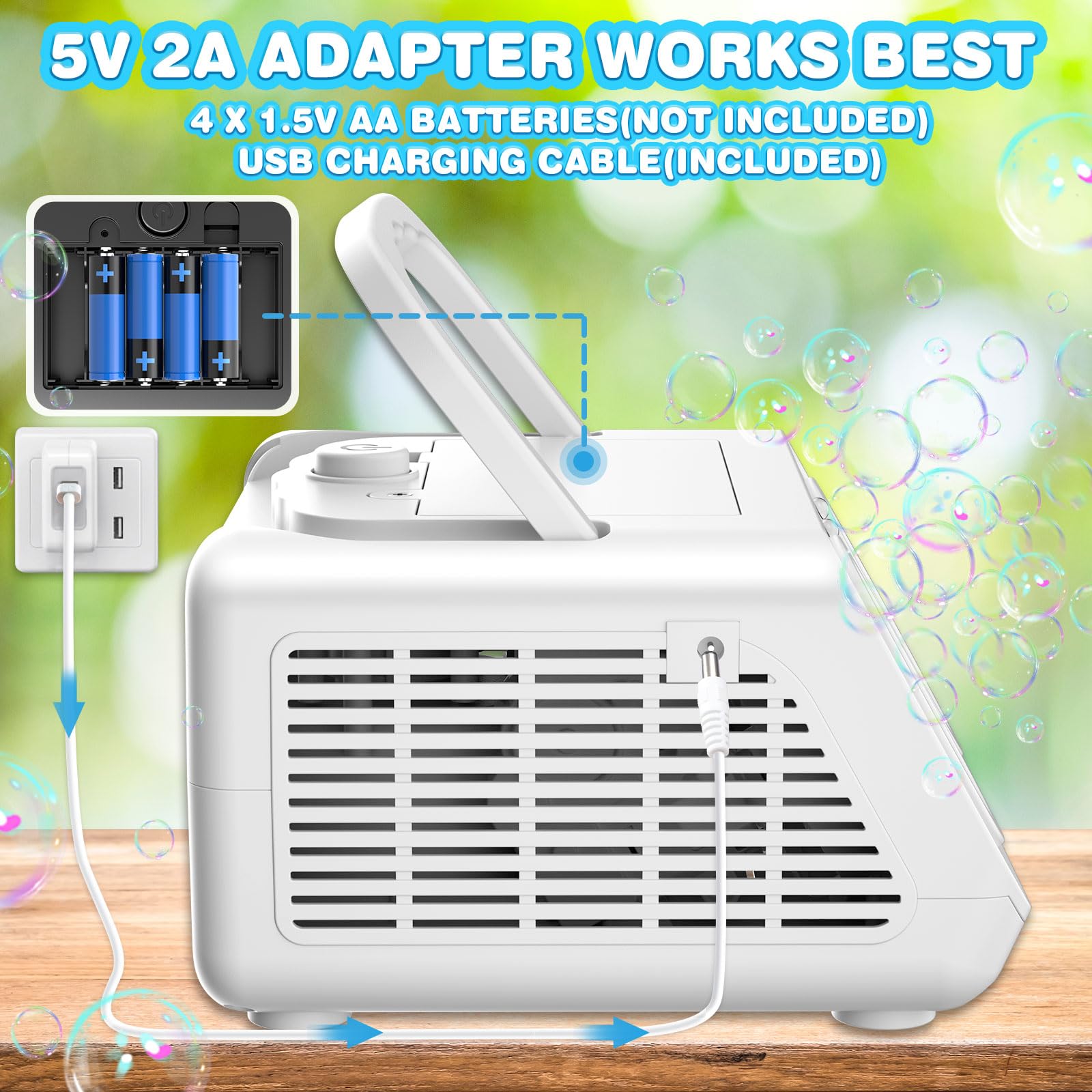 Macchina Bolle di Sapone, Spara Bolle di Sapone Automatico, 22000+ Bolle al Minuto, 2 Velocità, Giochi da Esterno per Bambini, Compleanno Gadget Matrimonio (Bianco)