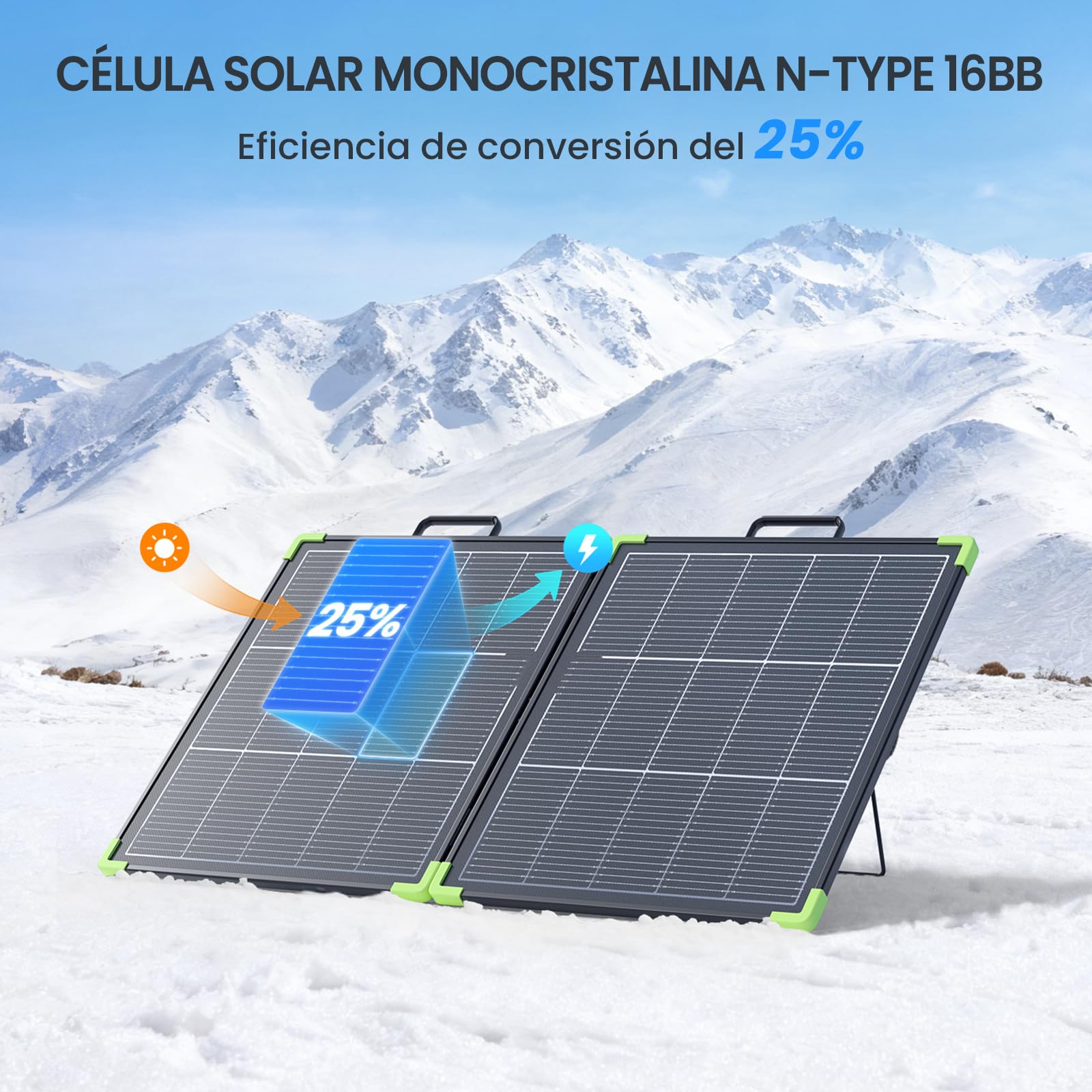 Panel Solar Portátil 100W Bifacial, Callsun 21.8V Plegable Monocristalino Módulo Solar, N-Type 16BB, Células Solares de 182 mm,Ideal para Generador Solar, Camping, Pesca, Senderismo y Caravaning