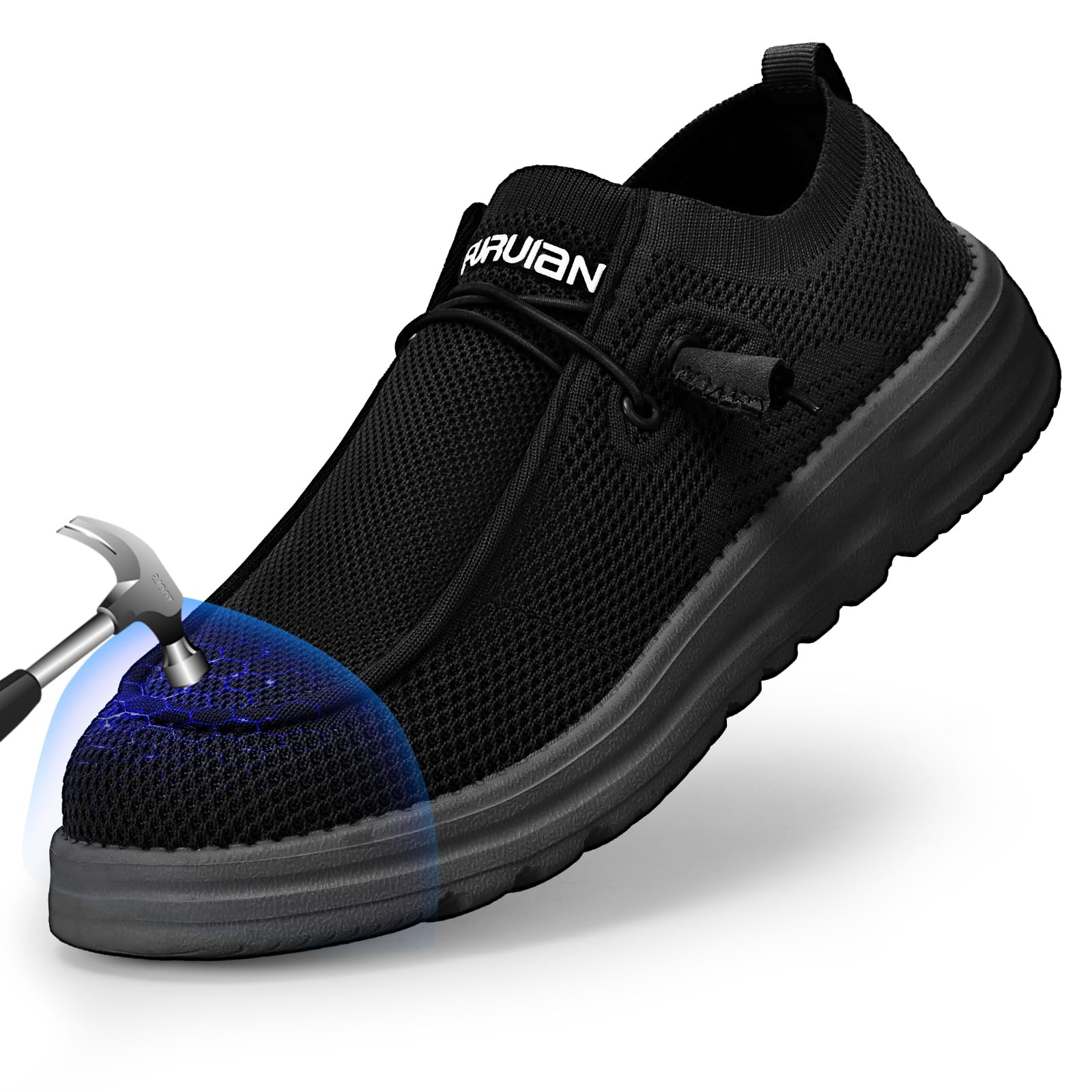 Furuian Steel Toe Shoes for Men Low-top Safety Work Shoes for Men Lightweight Steel Toe Sneakers Comfortable Canvas Work Loafers Zapatos De Trabajo
