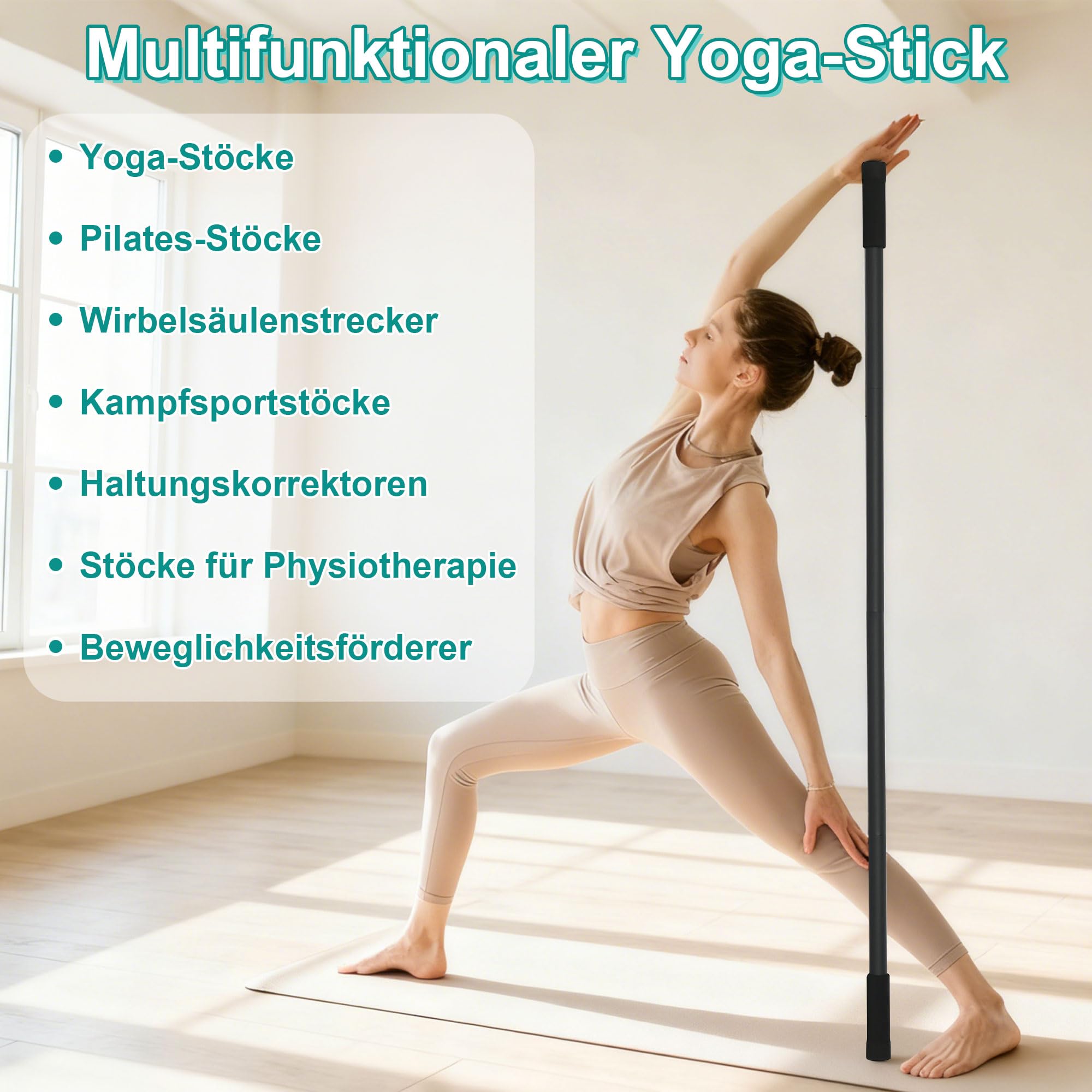 ohbien Tragbarer Yoga-Stick, Rückenstrecker verstellbar für 76-152cm, Mobilitätsstick mit 4 Stahlstangen Und 2 Schaumstoffgriffen für Yoga Fitness Physiotherapie Haltungskorrektur