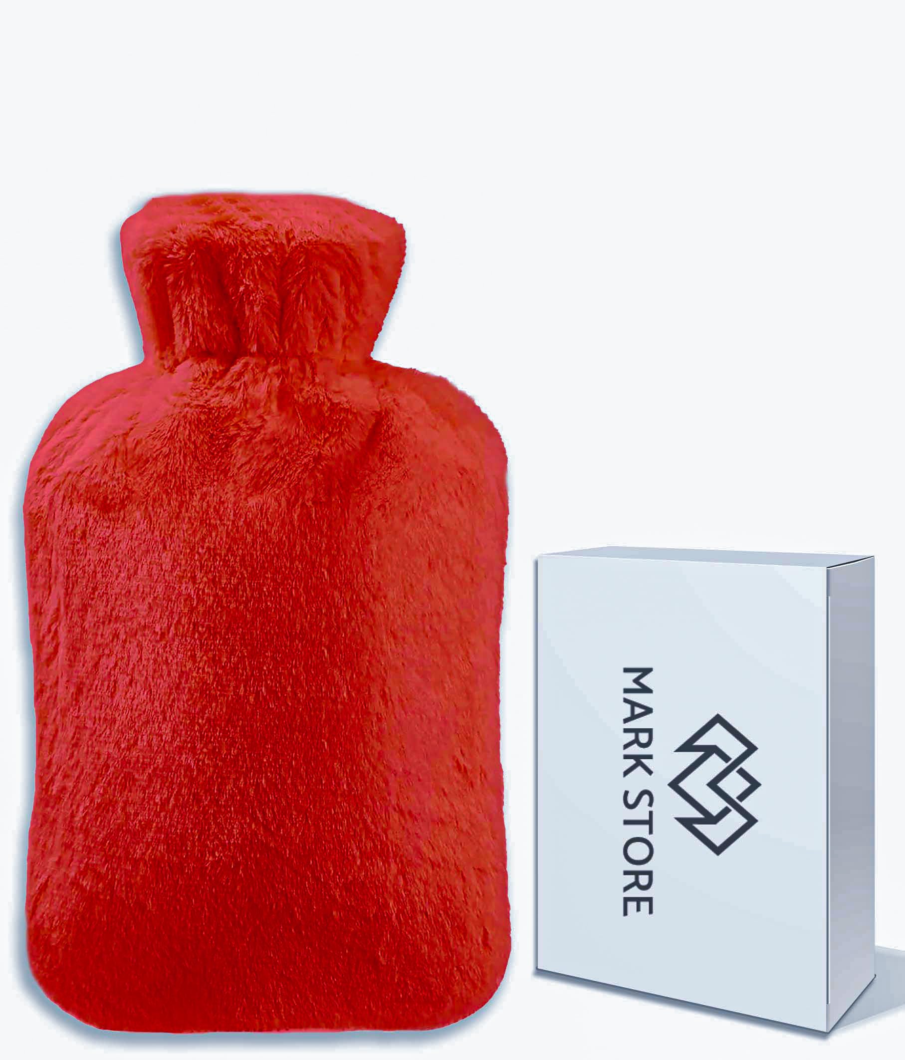 MARK STOREHot Water Bottle with Soft Cover 2 Liter, Classic Rubber Hot Water Bag for Cramps, Neck, Shoulders Pain Relief, Hot Cold Pack for Hot and Cold Therapy and Feet Warmer (Red)