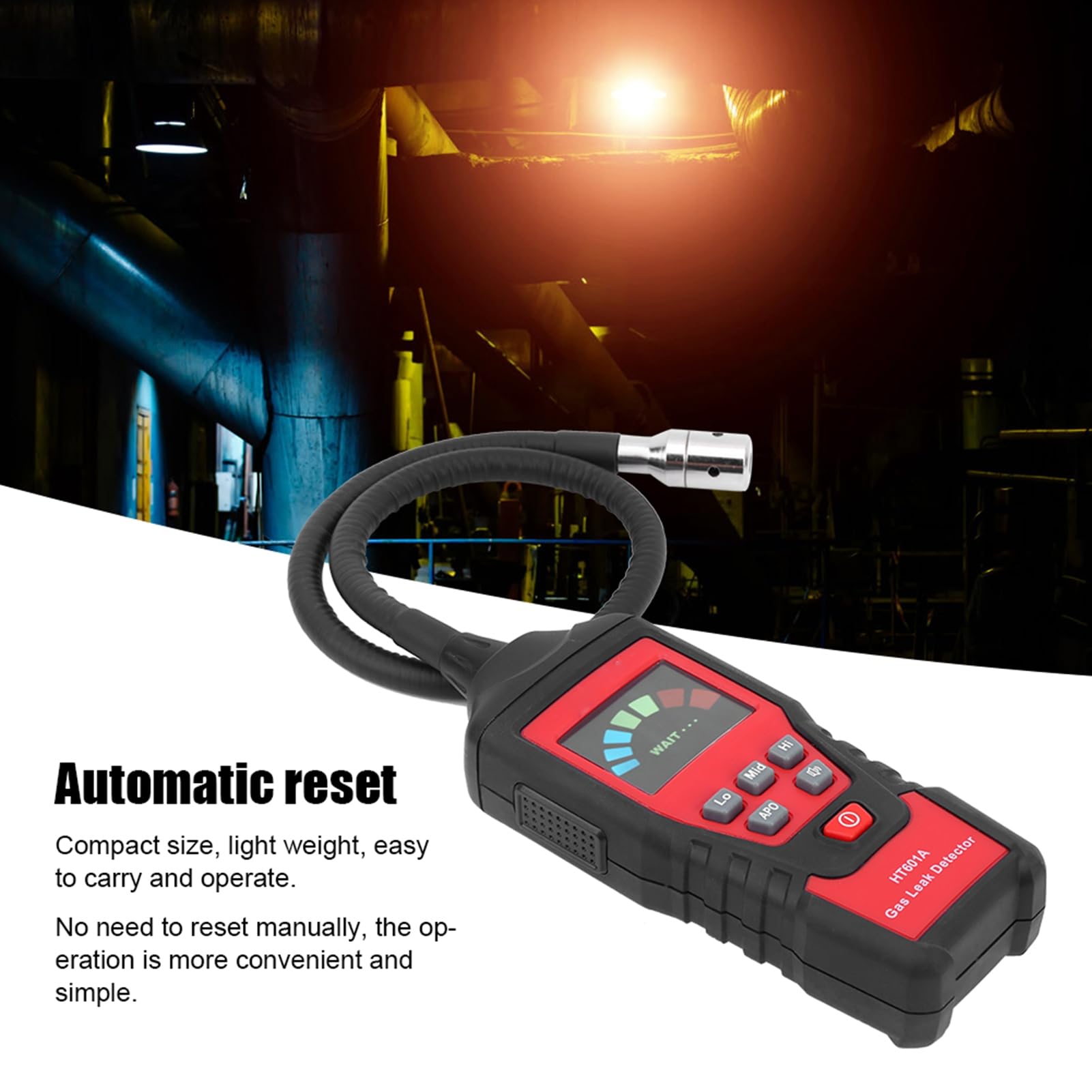 Rosvola Détecteur de Gaz Portable Ht601a pour Opérateurs de Cuisine Domestique et Restaurants à Grill Détecte Fuites Gaz >50ppm en Réponse <2 Sec Sonde Flexible 40CM