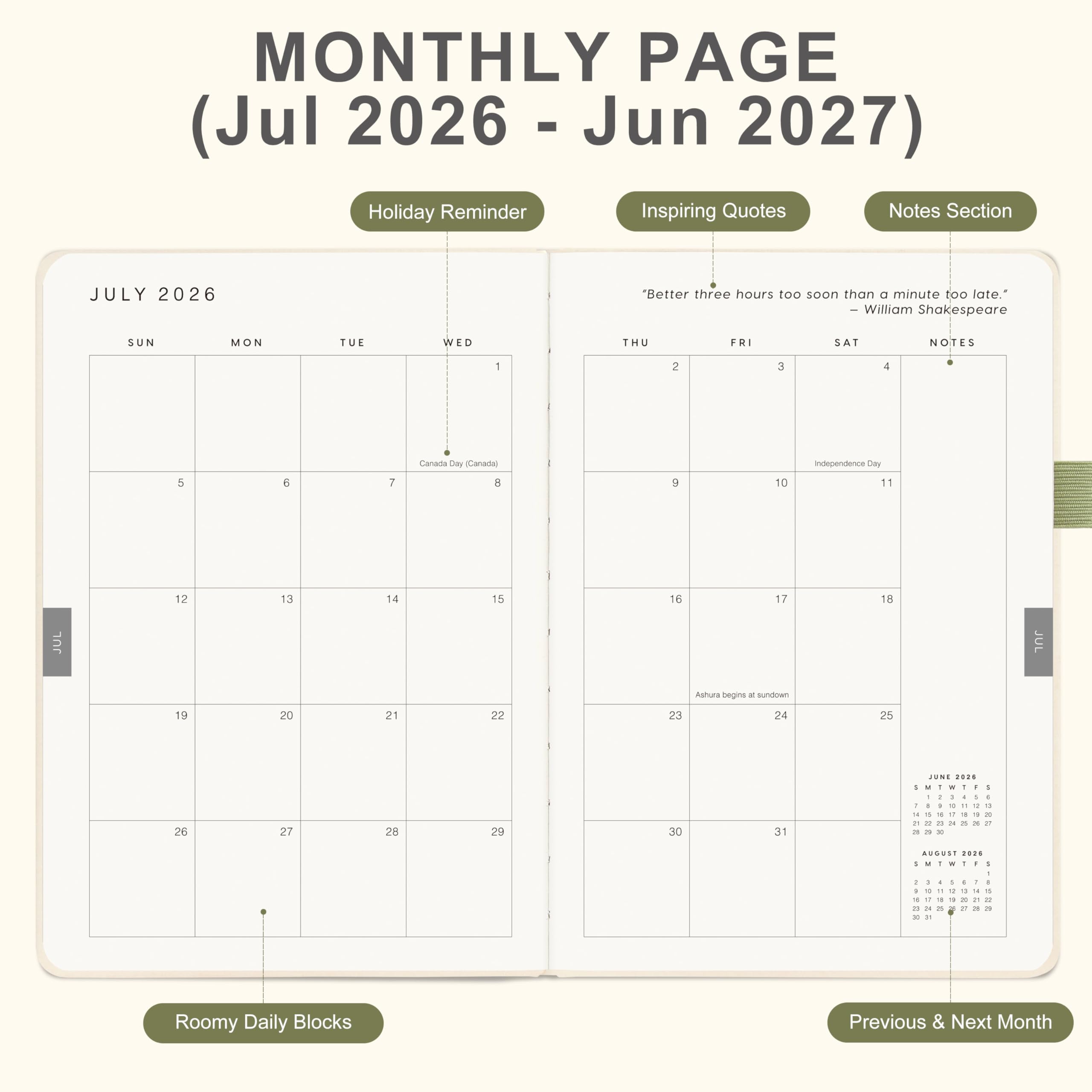 And Per Se Akademischer Planer 2026–2027 – Wochen- & Monatsplaner, Juli 2026 bis Juni 2027, A5 Leder Hardcover mit Innentasche – Schüler- & Lehrer-Organizer, 14,5 x 20,3 cm (Botanisches Blumenmuster)