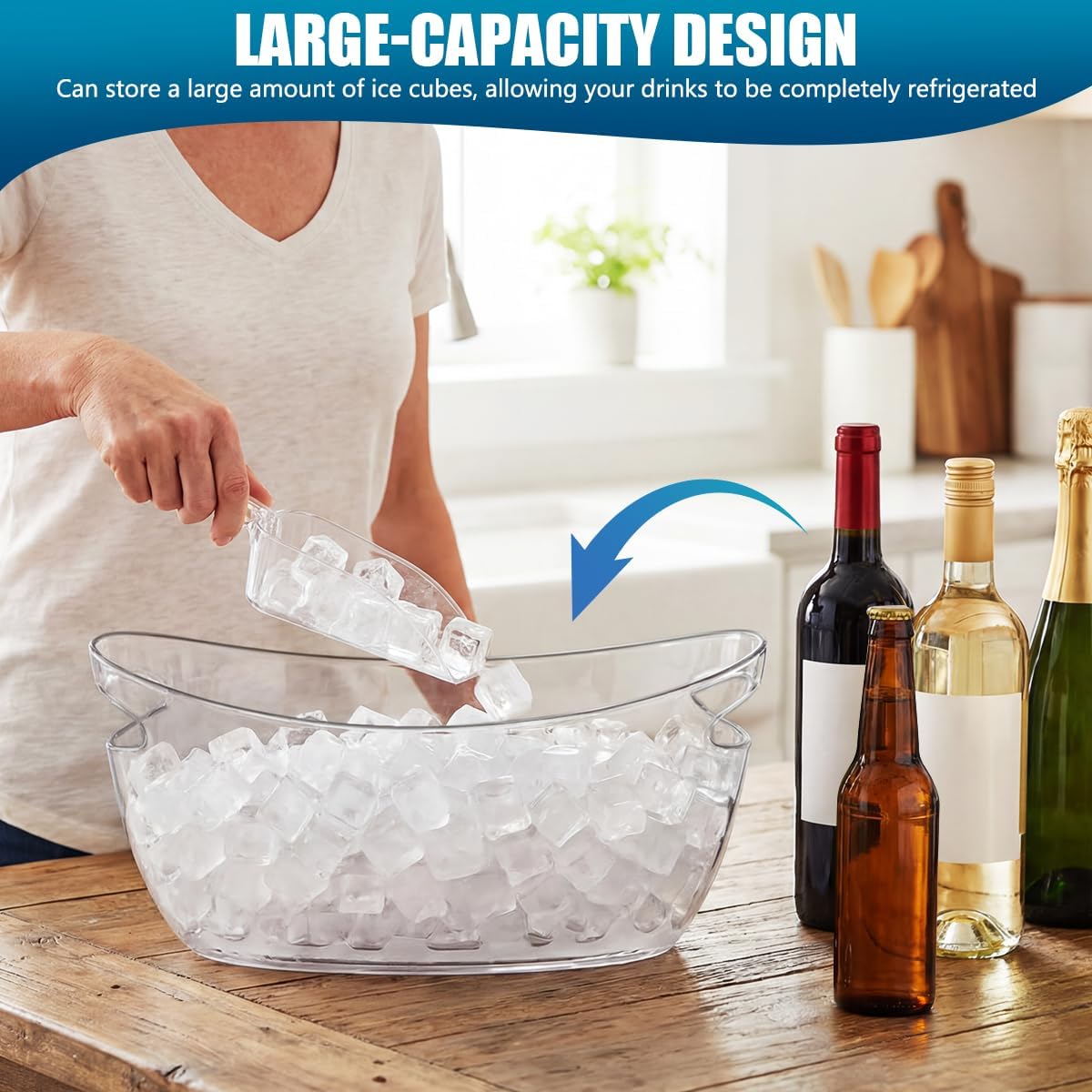 OBTANIM 2 Pack Clear Acrylic Ice Buckets Large Champagne Drink Cooler Storage Ice Tub with Scoops for Beer Cocktails Wine Beverage Home Parties Bar Cooling Supplies