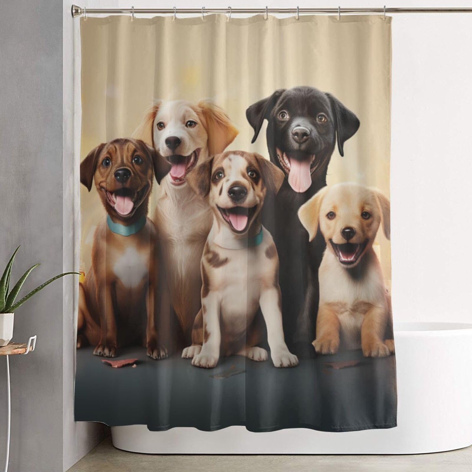 Rideau de douche pour salle de bain décoration chiens Happy Party imperméable