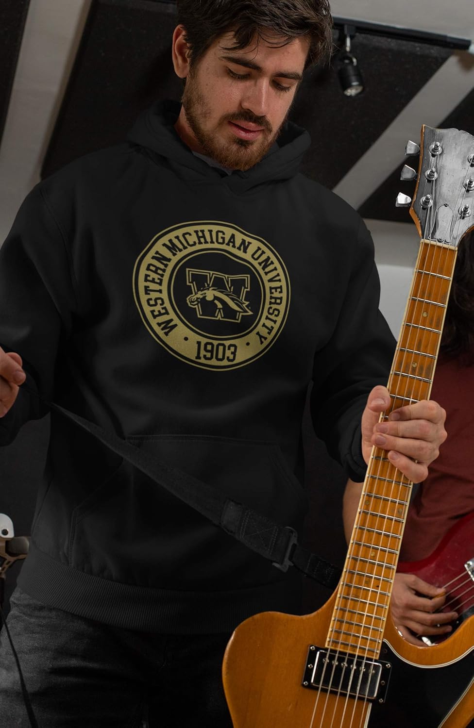 CreateMyTee | Western Michigan Circle One Color Hooded Sweatshirt | (Black, Medium)