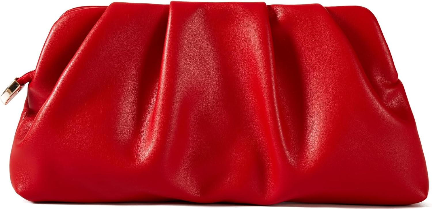 Evening Bag for Women Ruched Clutch Purse Detachable Metal Chain Crossbody Bag