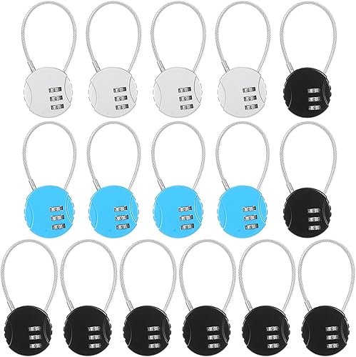 Miniatura 15 de Moxweyeni Paquete de 8 candados de combinación de 3 dígitos pequeños combinados para equipaje, candado de cable para exteriores, impermeable, Multi