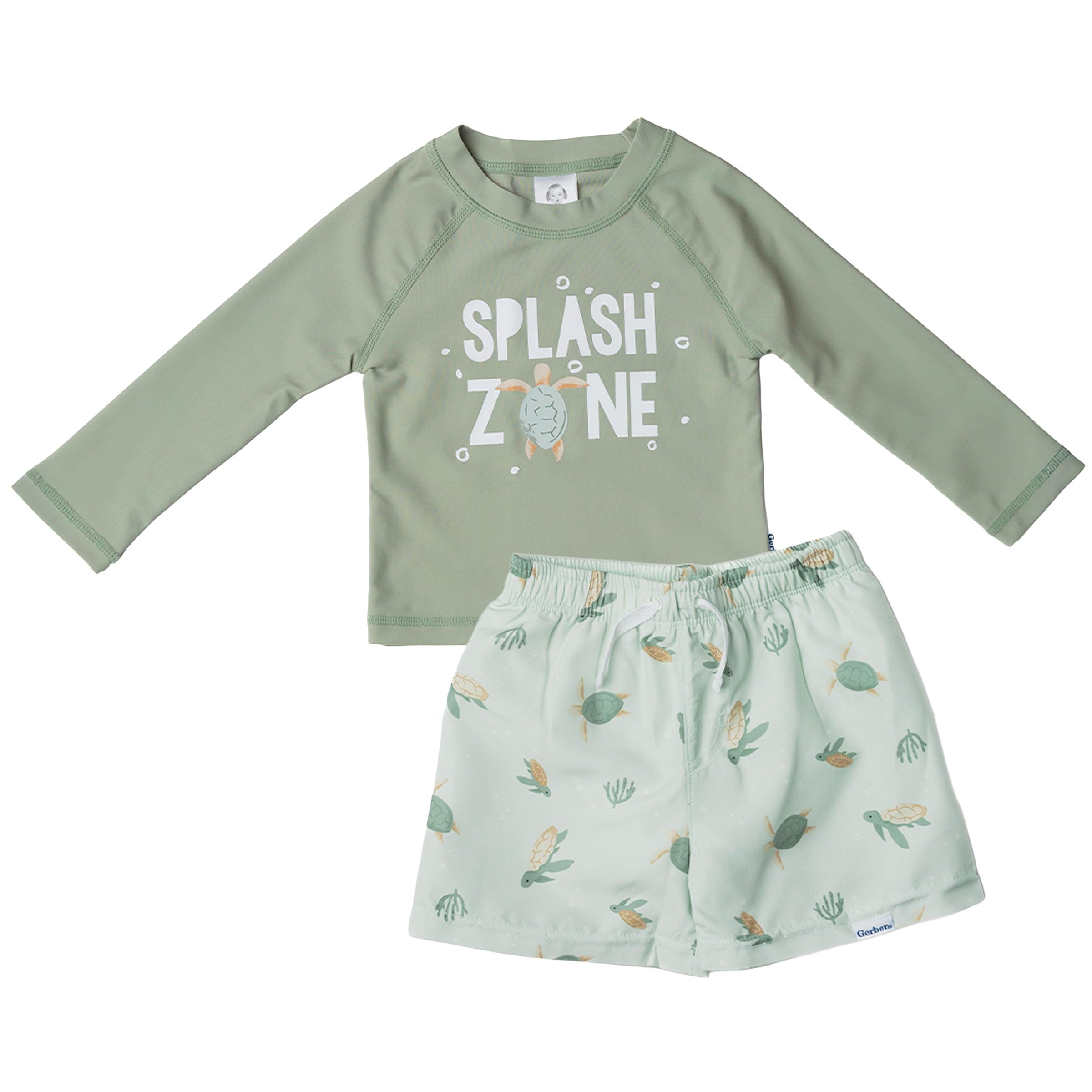 Gerber Baby &amp; Toddler Boys Long Sleeved Rashguard Swim Bathing Suit Set