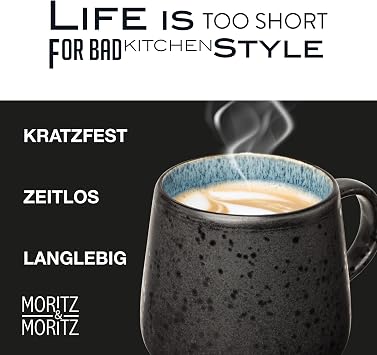 Moritz & Moritz Solid Set of 4 Coffee Mugs - Colourful Stoneware Cups with Black Exterior - Durable, Scratch-Resistant, Dishwasher & Microwave Safe - Stylish Mug Set for Coffee, Tea & Hot Drinks